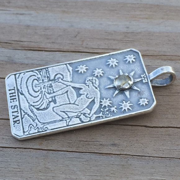 Star Tarot Pendant .925 Sterling Silver w/ natural Rutilated Quartz Made in USA - Picture 6 of 8